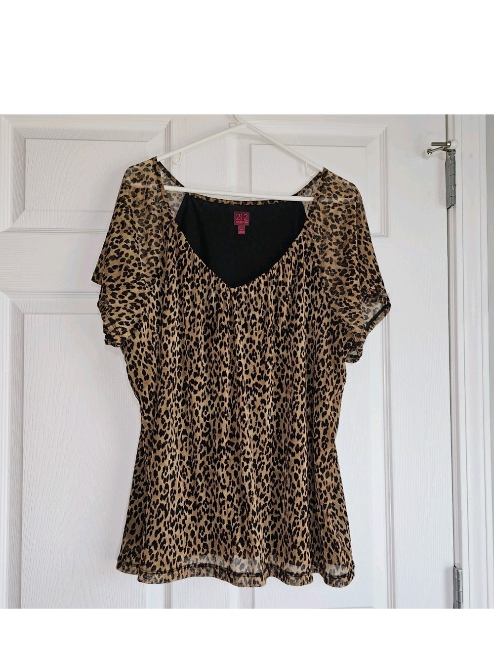 Cheetah Wild Animal Print Brown Top Blouse Womens Size 1X Mesh Overlay Lined